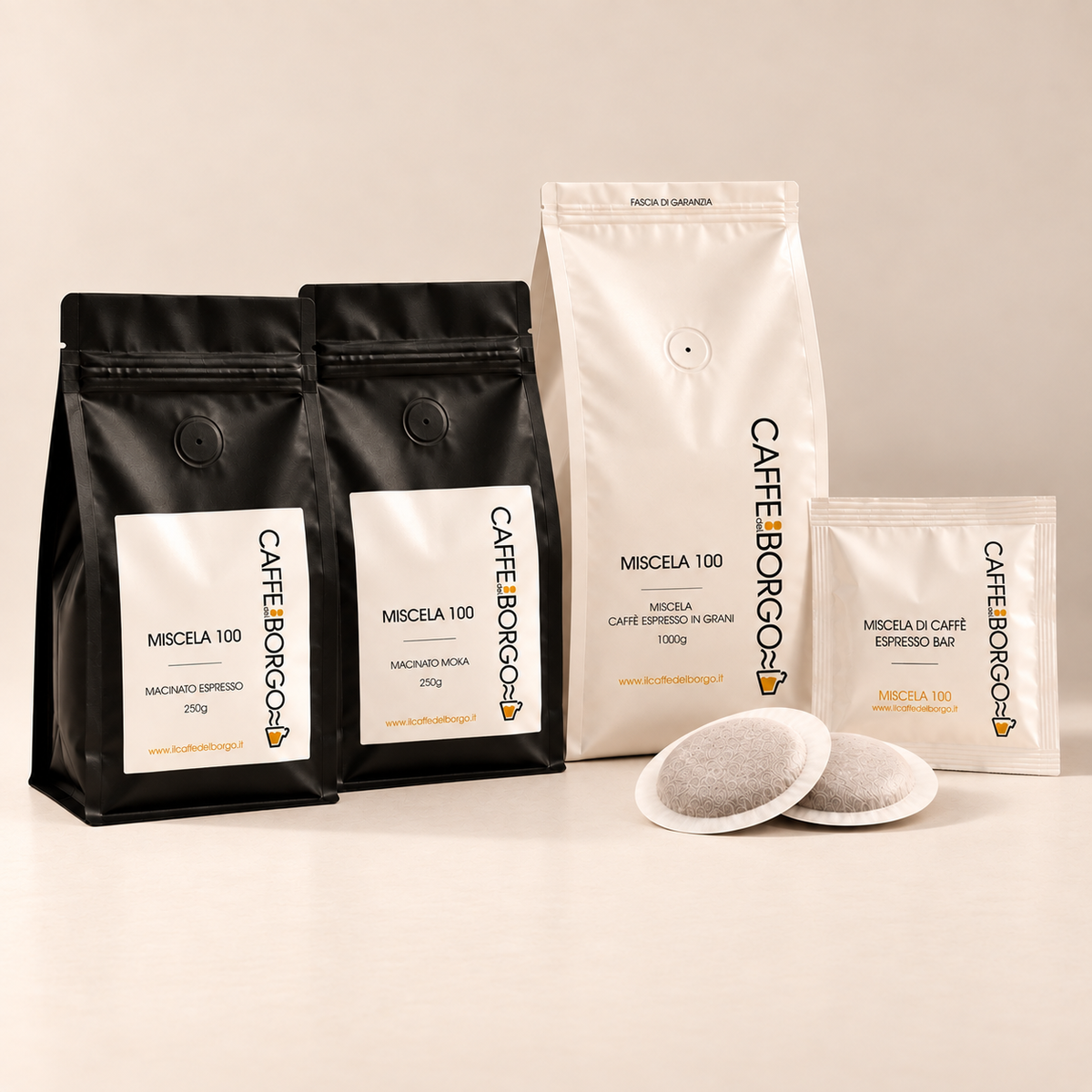 100 Arabica, espresso di sola arabica: confezione Caffè del Borgo