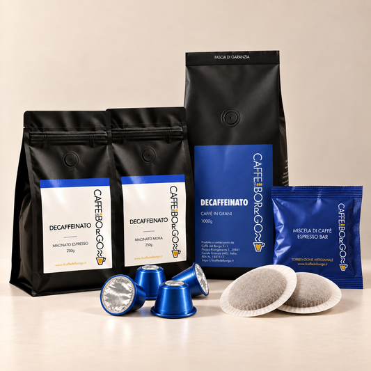 Decaffeinato, miscela arabica e robusta: confezione Caffè del Borgo